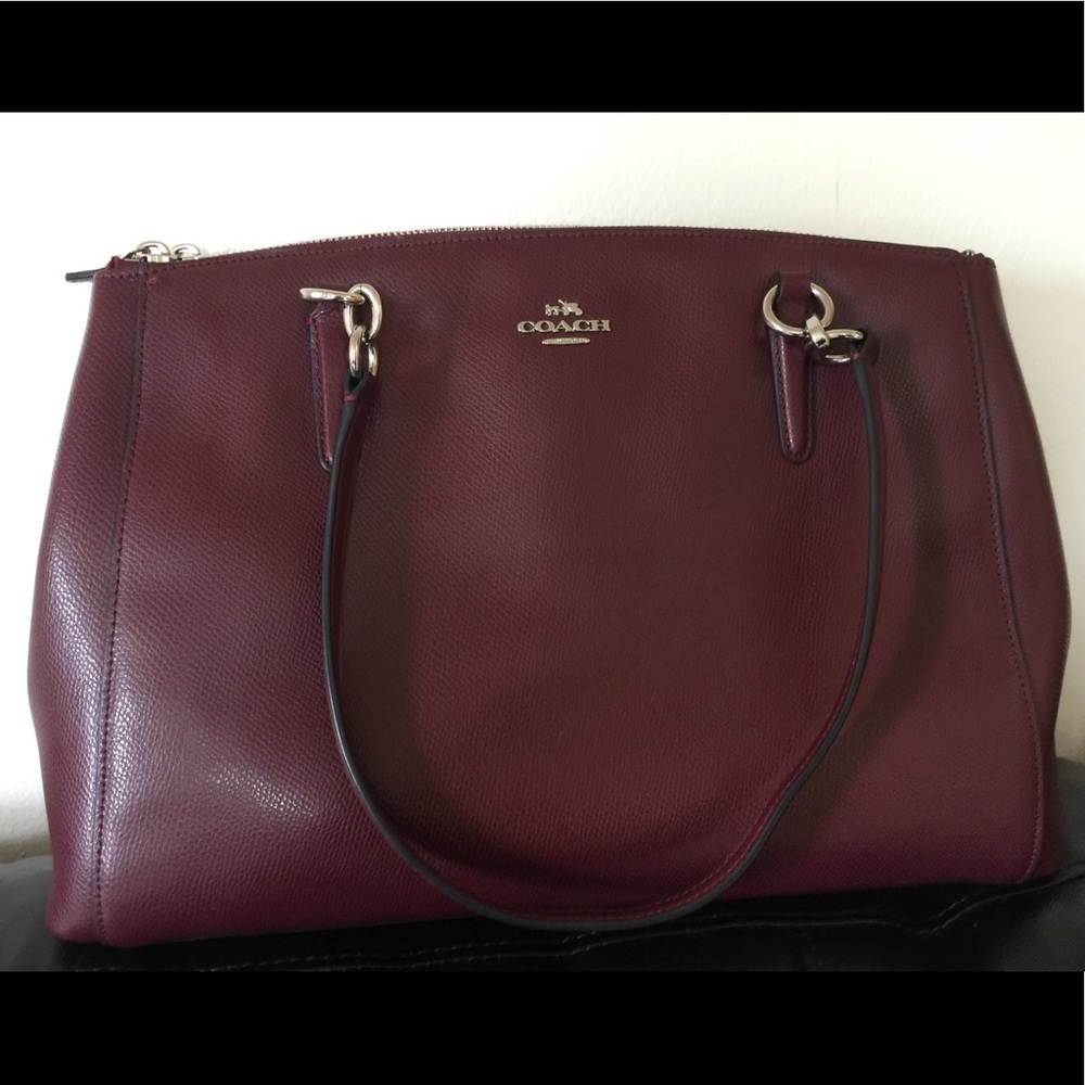 Coach double zippers maroon bag